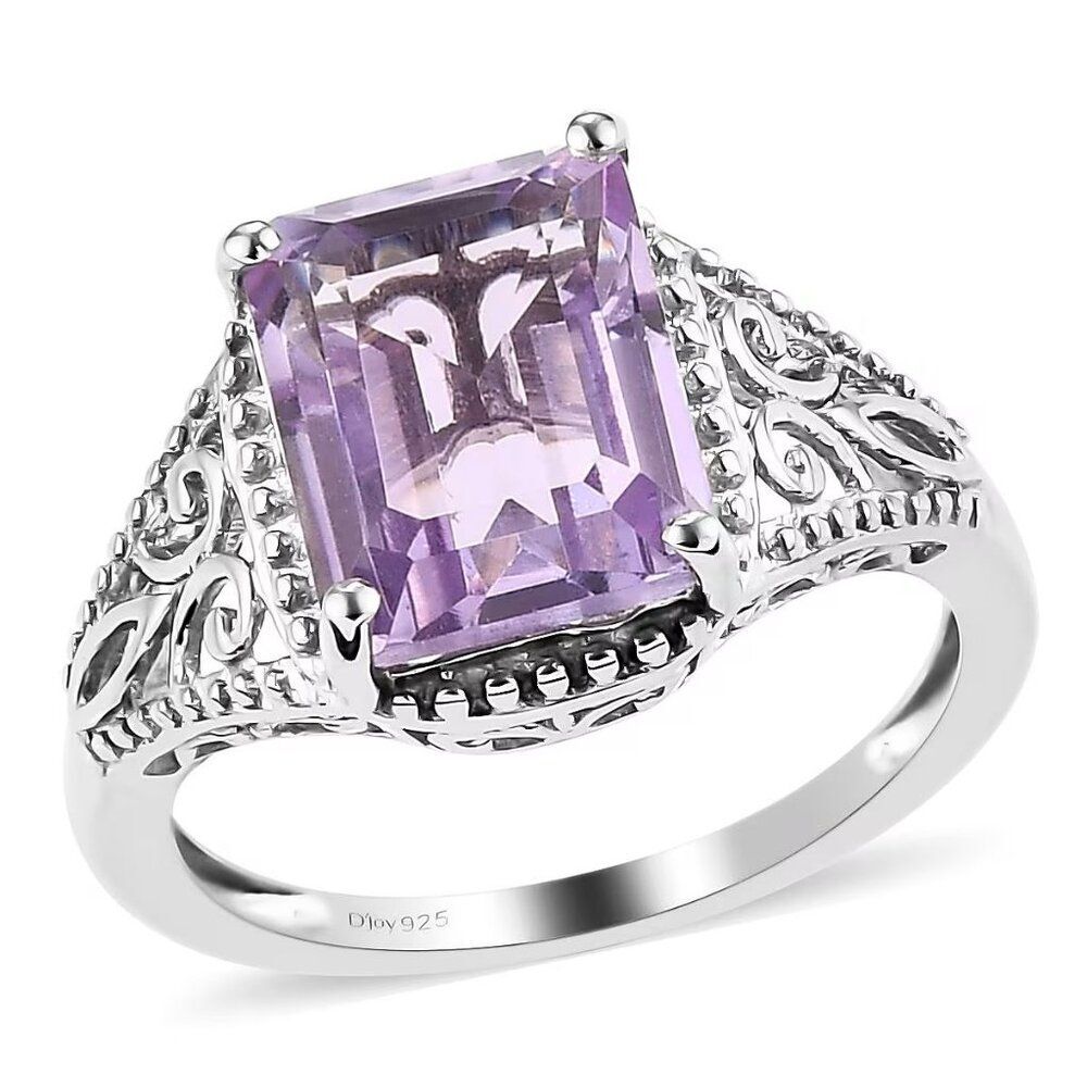Rose De France Amethyst Solitaire Sterling Silver Ring - Picture 4 of 9